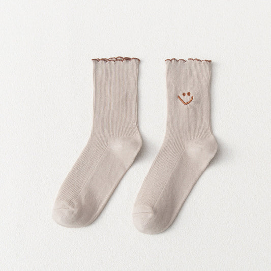 Smiley Socken "Sticky Smiley" in hellem Beige mit braun